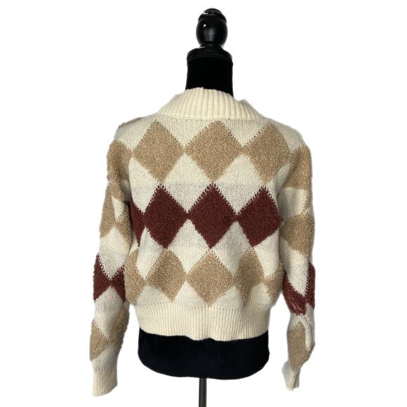 Light Academia Crop Argyle Sweater Cardigan NWT - Women's Size S - Picture 2 of 4